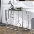 Bowery Hill Metal Half-Circle Sofa Table with Glass Top in Chrome
