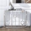 Bowery Hill Metal Half-Circle Sofa Table with Glass Top in Chrome