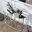 Bowery Hill Metal Half-Circle Sofa Table with Glass Top in Chrome