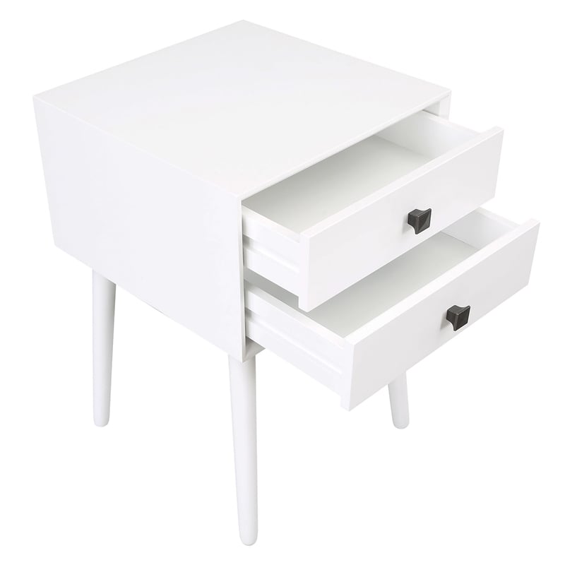Bowery Hill Mid-Century 2-Drawer Side Table in White Wood