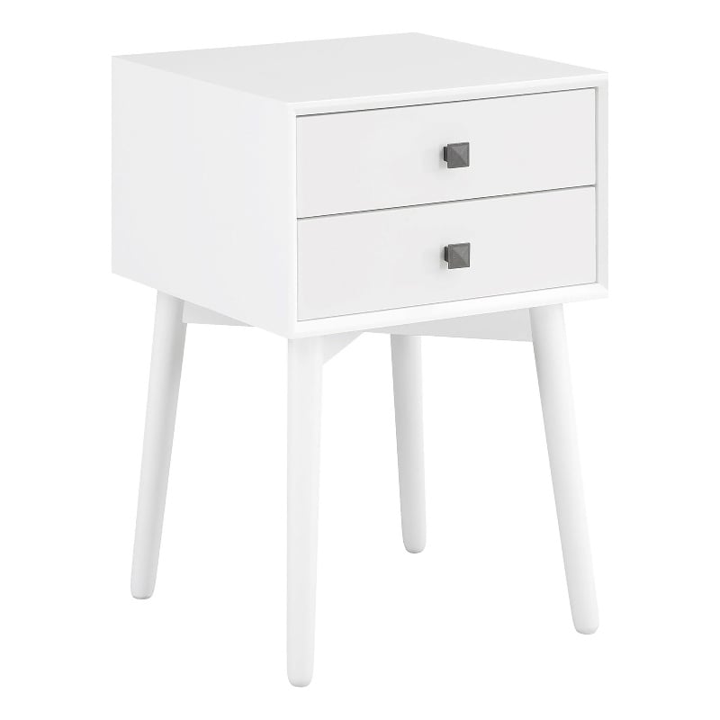 Bowery Hill Mid-Century 2-Drawer Side Table in White Wood
