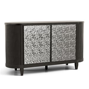 Bowery Hill Solid Rubberwood 3-Door Server in Ash Gray with Shelves