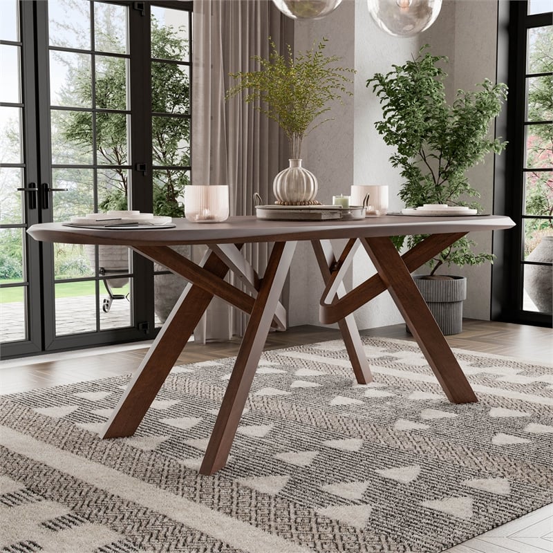 Bowery Hill Solid Wood Dining Table with 3D Cuts Top in Rich Walnut