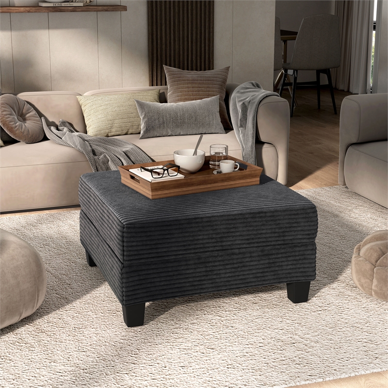 Bowery Hill Chenille Storage Ottoman in Dark Gray