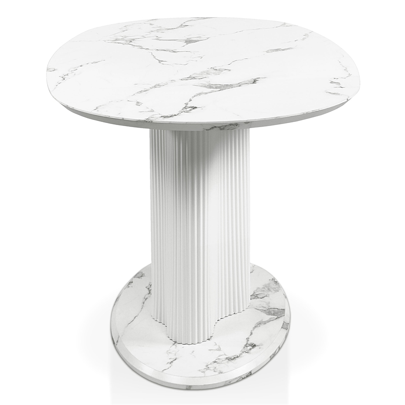 Bowery Hill Faux Marble Oval Dining Table with Iron Base in White