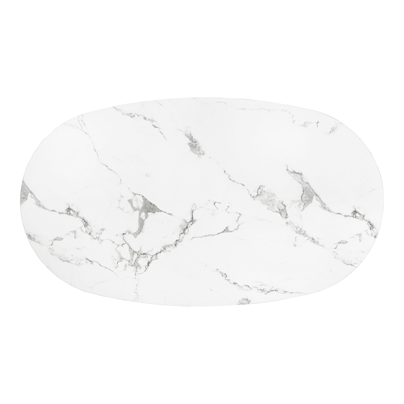 Bowery Hill Faux Marble Oval Dining Table with Iron Base in White