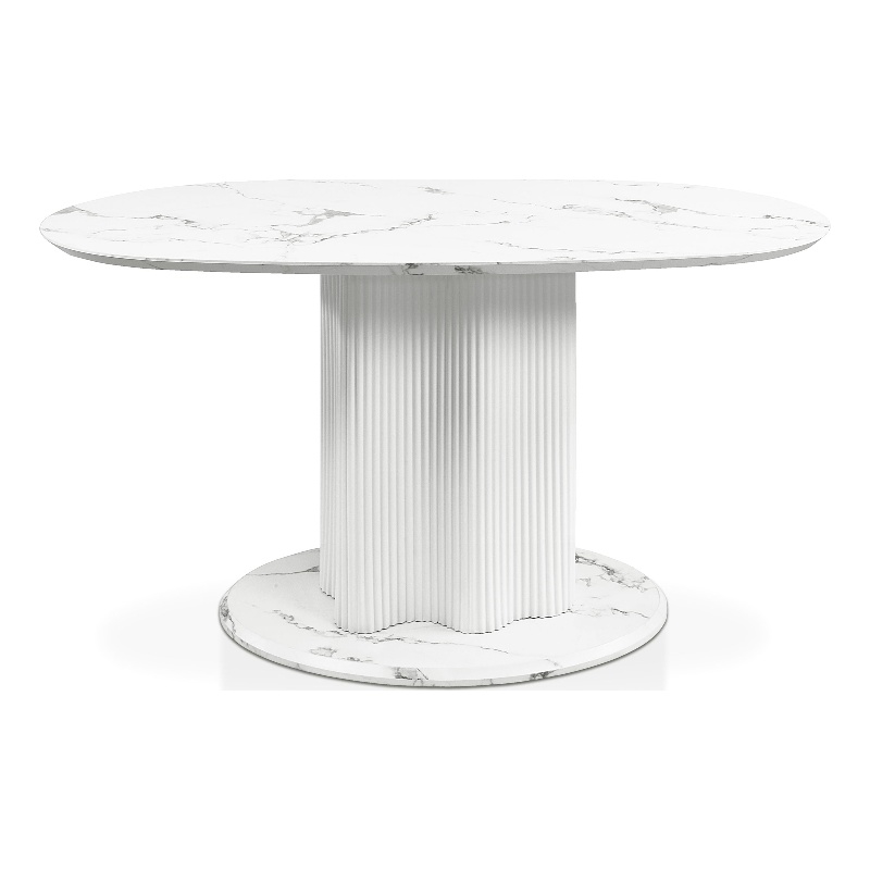 Bowery Hill Faux Marble Oval Dining Table with Iron Base in White