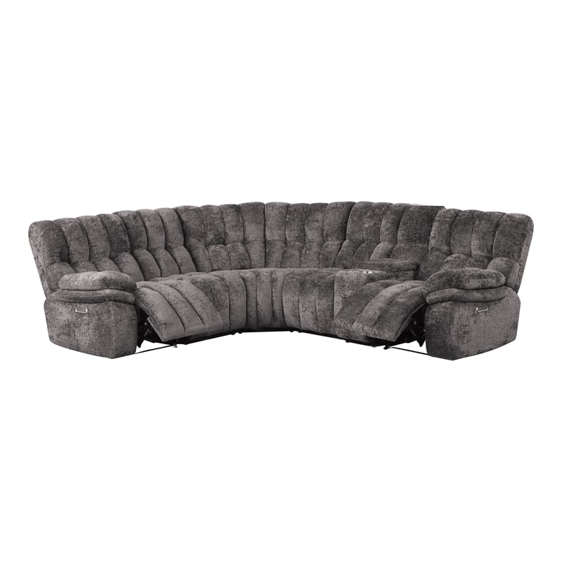 Bowery Hill Dark Gray Fabric Power Reclining Sectional with USB Ports