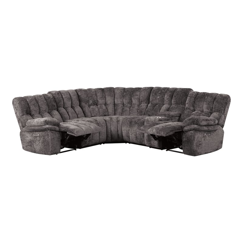 Bowery Hill Dark Gray Fabric Power Reclining Sectional with USB Ports