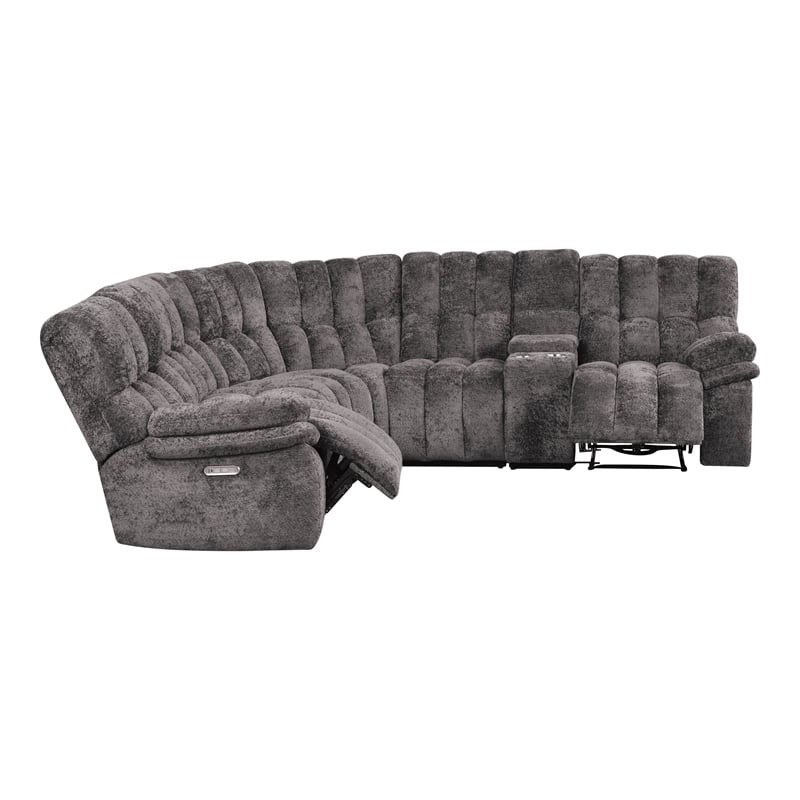 Bowery Hill Dark Gray Fabric Power Reclining Sectional with USB Ports
