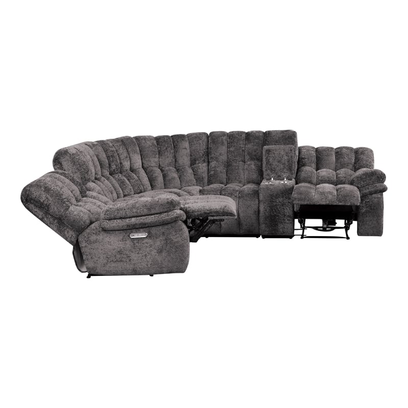 Bowery Hill Dark Gray Fabric Power Reclining Sectional with USB Ports