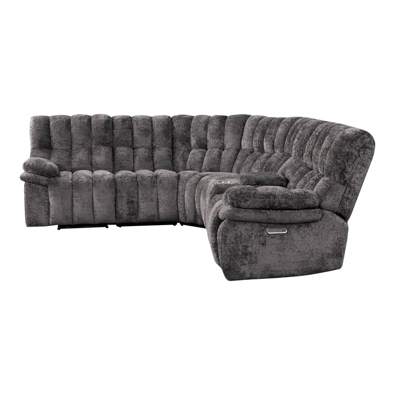 Bowery Hill Dark Gray Fabric Power Reclining Sectional with USB Ports