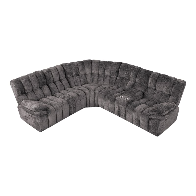 Bowery Hill Dark Gray Fabric Power Reclining Sectional with USB Ports