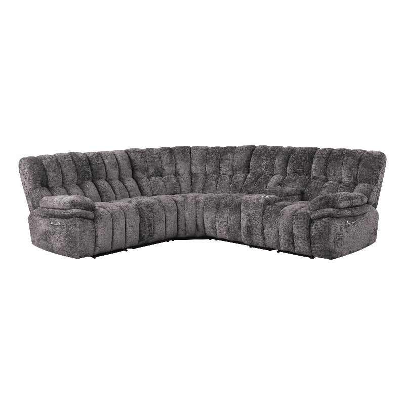 Bowery Hill Dark Gray Fabric Power Reclining Sectional with USB Ports