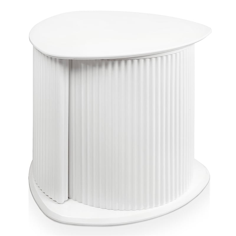 Bowery Hill 2-Piece Glossy White End Table Set with Fluted Pedestal Base