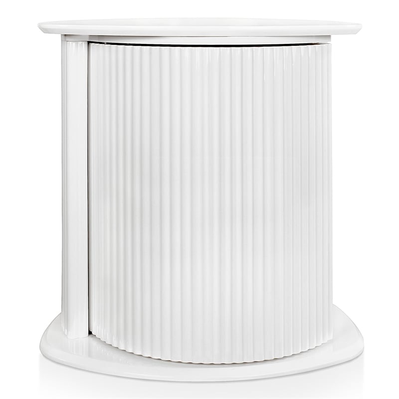 Bowery Hill 2-Piece Glossy White End Table Set with Fluted Pedestal Base
