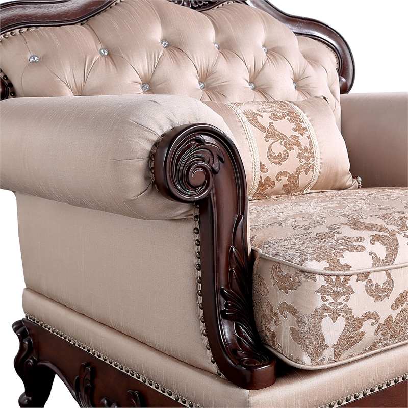 Bowery Hill Tufted Brown Accent Chair with Wingback Design and Wood Frame