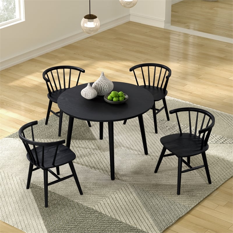 Bowery Hill Wood 5-Piece Round Dining Table Set in Black