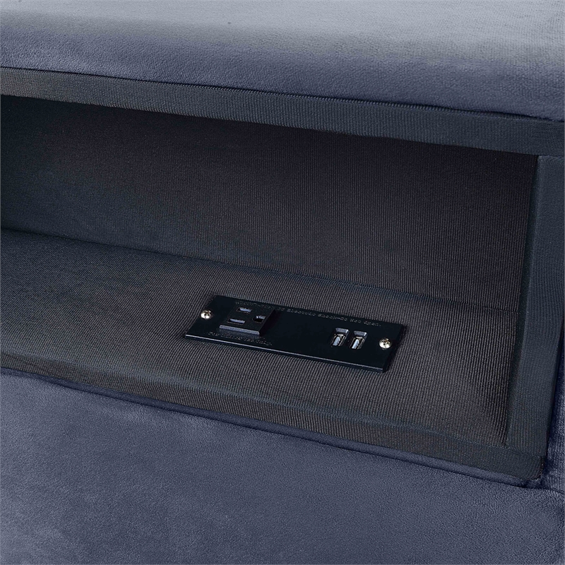 Bowery Hill Contemporary Fabric Storage Full Bed with USB in Gray
