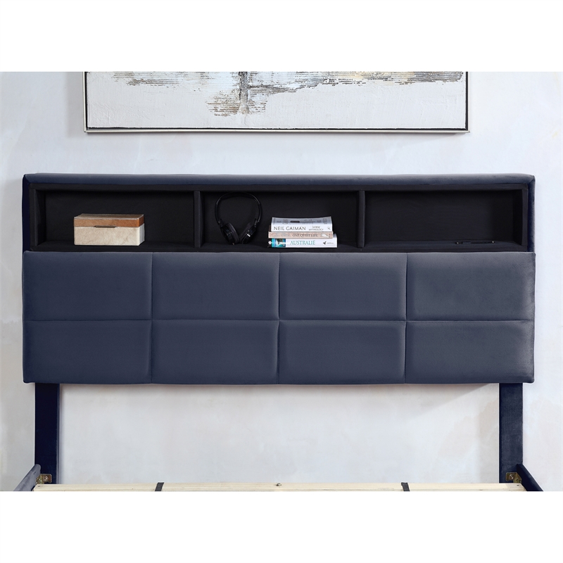 Bowery Hill Contemporary Fabric Storage Full Bed with USB in Gray