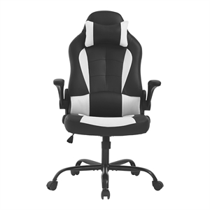 Bowery Hill Faux Leather & Metal Gaming Desk Chair in Black