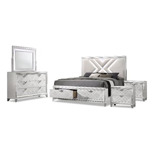 Bowery Hill 5-Piece Wood California King Bed Set with Faux Leather White