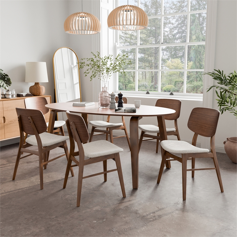 Bowery Hill 7-Piece Walnut Oval Dining Set with Upholstered Boucle Seats