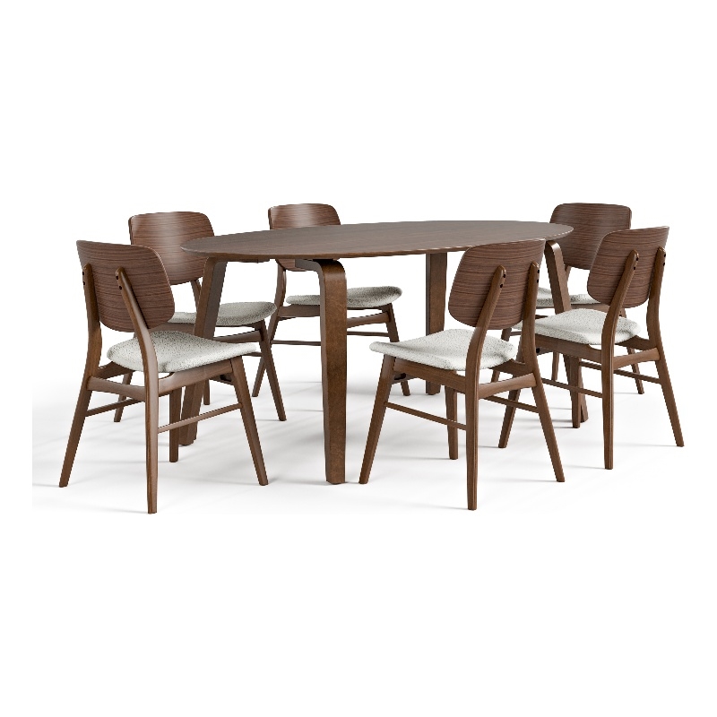 Bowery Hill 7-Piece Walnut Oval Dining Set with Upholstered Boucle Seats