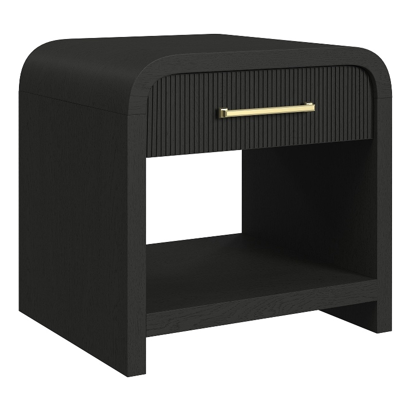 Bowery Hill End Table with USB Port in Black Wood Finish