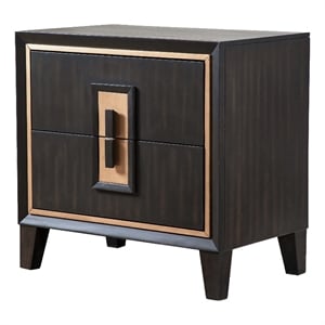 Bowery Hill 2-Drawer Solid Wood Nightstand in Espresso with Gold Trim