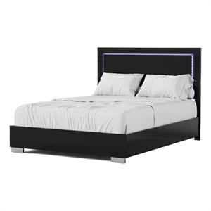 Bowery Hill Piano Black Queen Bed with LED Lighting and Chrome Legs