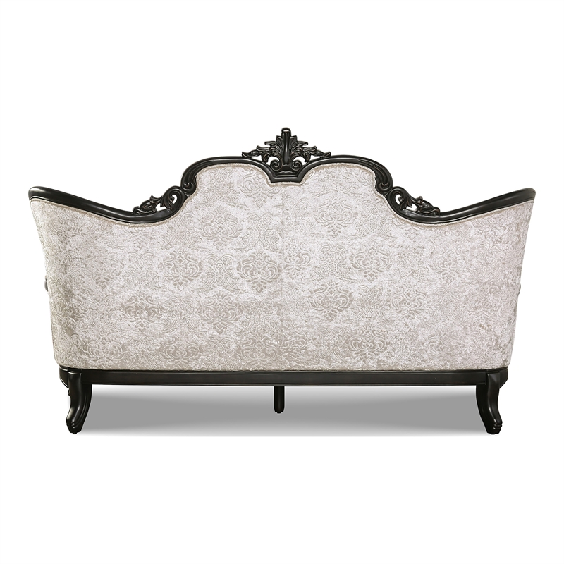 Bowery Hill Solid Wood Button Tufted Sofa in Black with Pillows