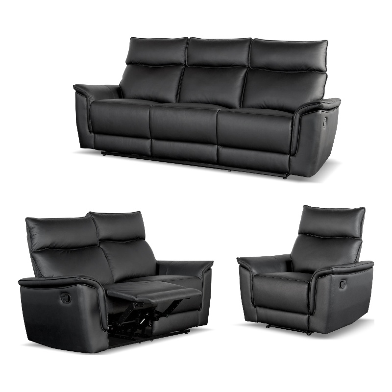 Bowery Hill 3-Piece Leather Reclining Sofa Set in Black