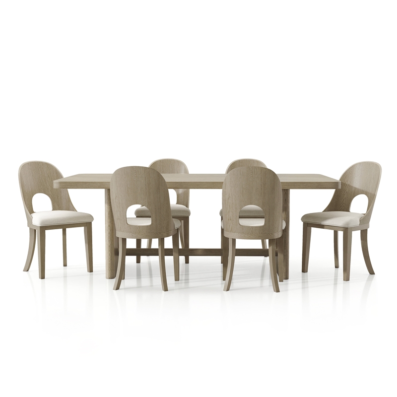 Bowery Hill 7-Piece Rubberwood Dining Table Set in White Oak
