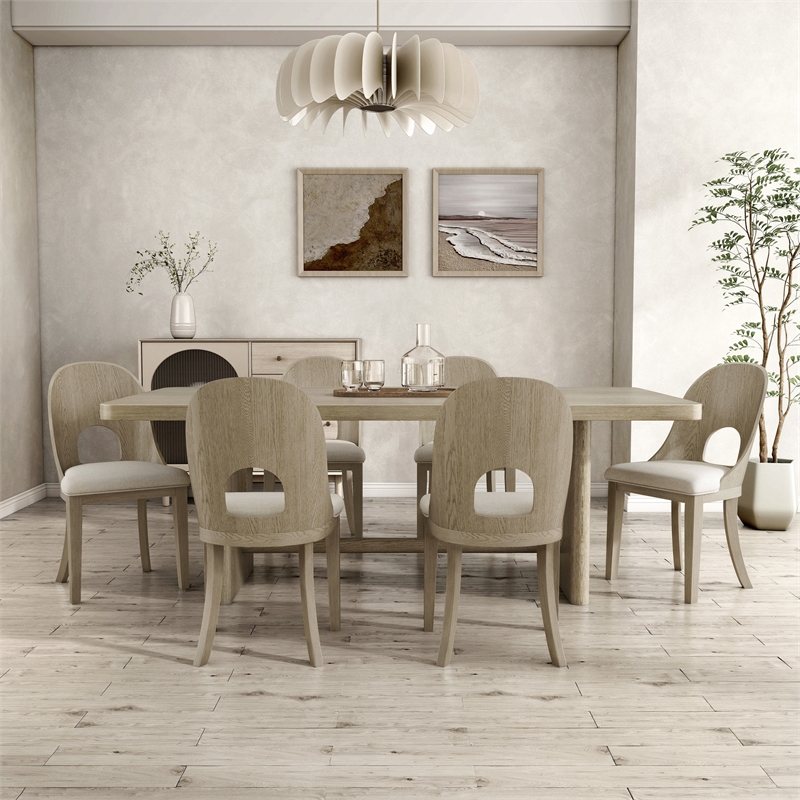 Bowery Hill 7-Piece Rubberwood Dining Table Set in White Oak