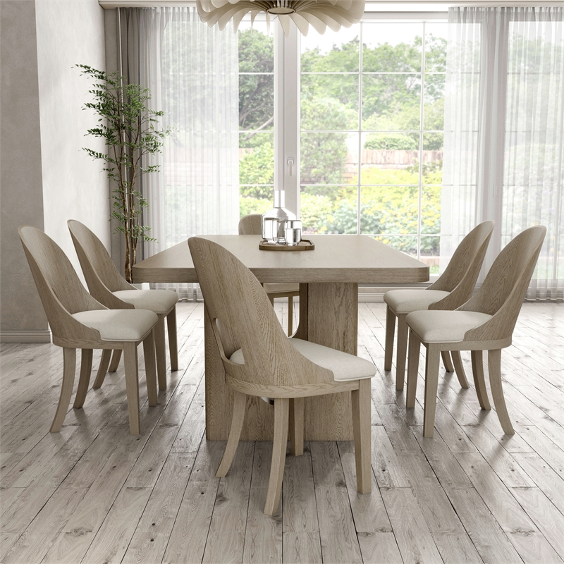 Bowery Hill 7-Piece Rubberwood Dining Table Set in White Oak