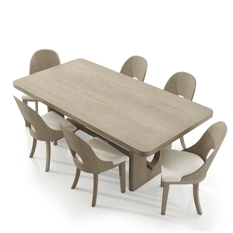Bowery Hill 7-Piece Rubberwood Dining Table Set in White Oak