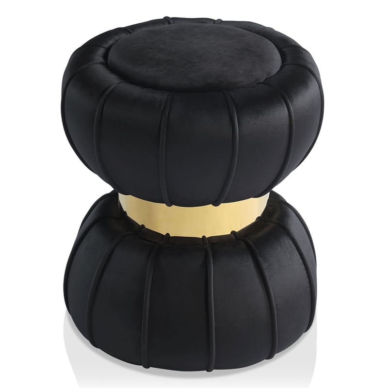 Bowery Hill Velvet Round Bow Tie Design Stool in Black