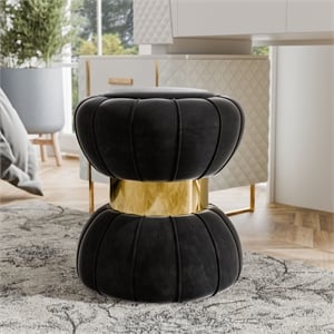 Bowery Hill Velvet Round Bow Tie Design Stool in Black