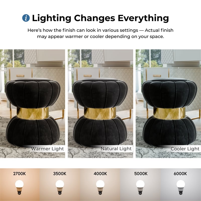 Bowery Hill Velvet Round Bow Tie Design Stool in Black