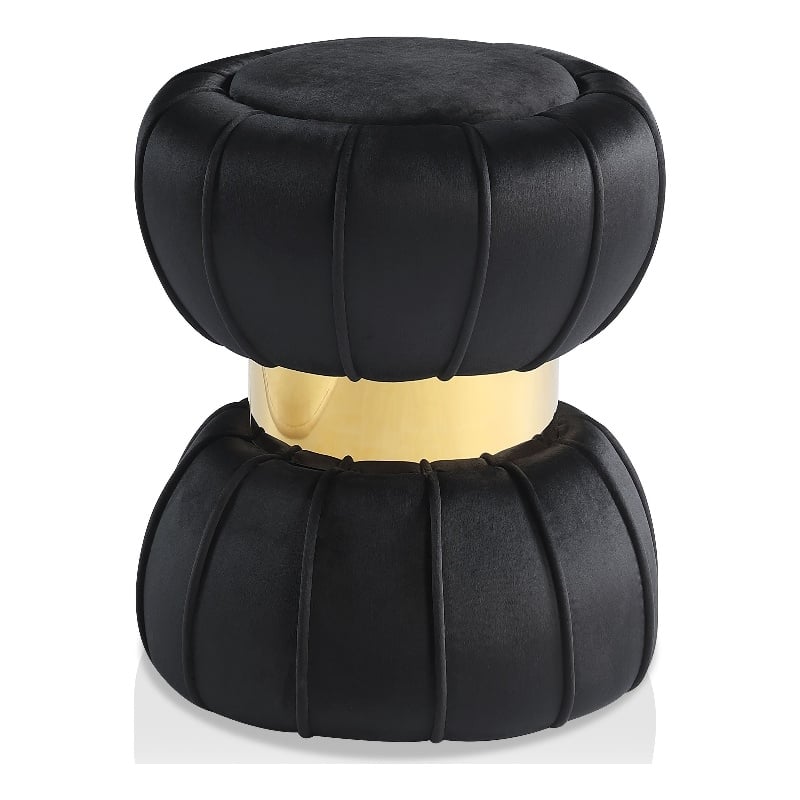Bowery Hill Velvet Round Bow Tie Design Stool in Black