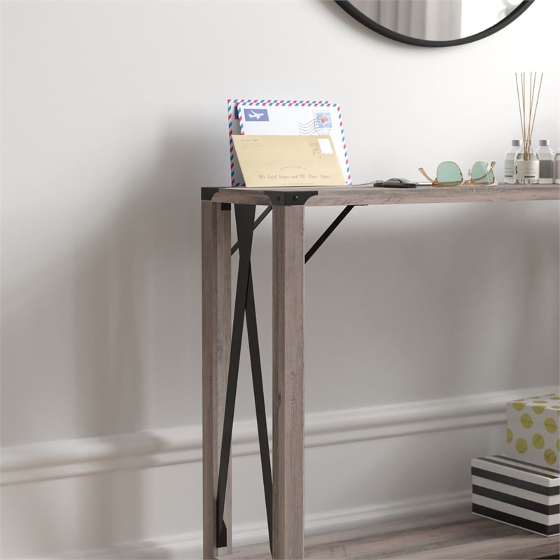 Bowery Hill Modern Farmhouse 2-Tier Console Table in Gray Wash Finish