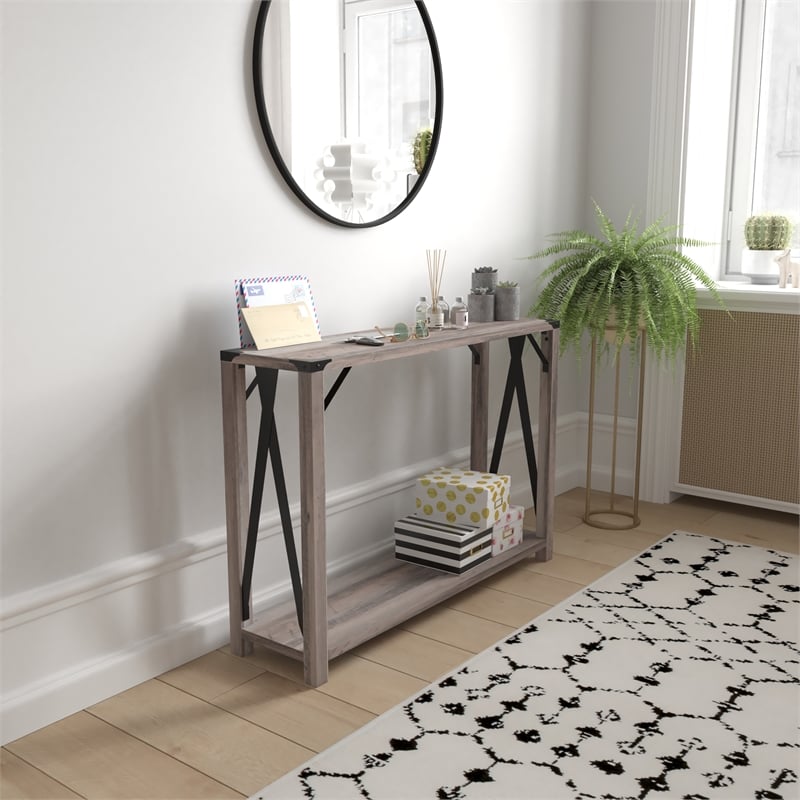 Bowery Hill Modern Farmhouse 2-Tier Console Table in Gray Wash Finish