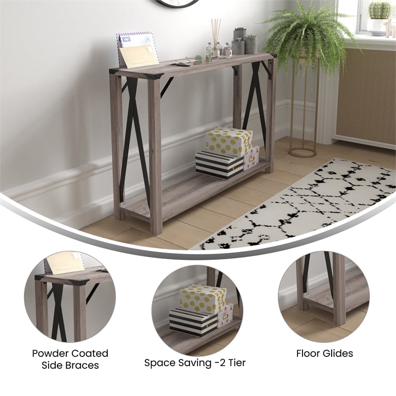 Bowery Hill Modern Farmhouse 2-Tier Console Table in Gray Wash Finish
