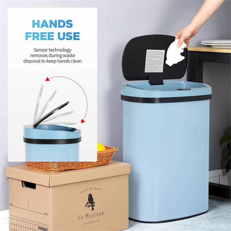 Bowery Hill 13 Gallon Blue Stainless Steel Motion Sensor Trash Can