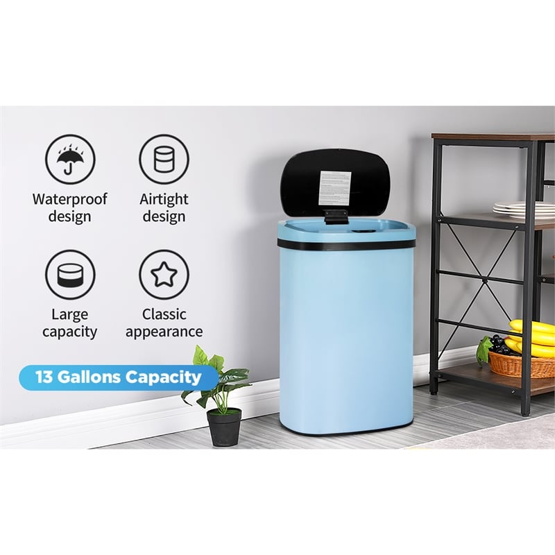 Bowery Hill 13 Gallon Blue Stainless Steel Motion Sensor Trash Can
