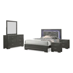 Bowery Hill 5-Piece Wood Bedroom Set with King Bed in Metallic Gray Finish