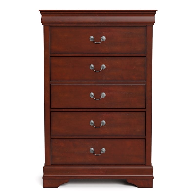 Bowery Hill 5-Drawer Chest with Nickel Handles in Cherry Finish
