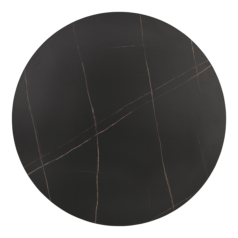 Bowery Hill Faux Marble Iron Pedestal Round Dining Table in Black