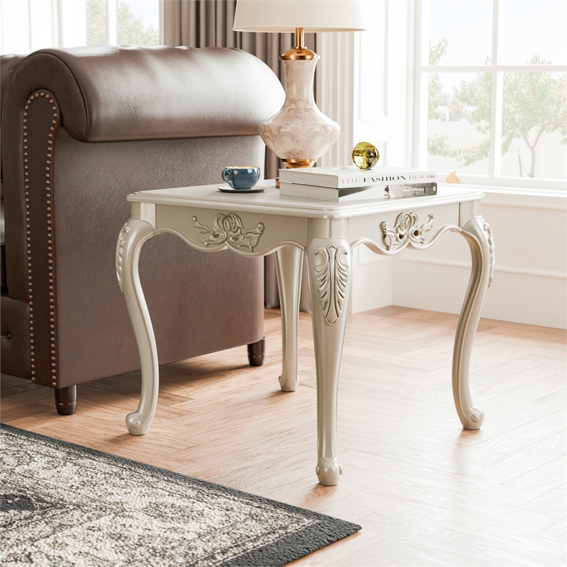 Bowery Hill Wood End Table with Cabriole Legs in Gold Finish